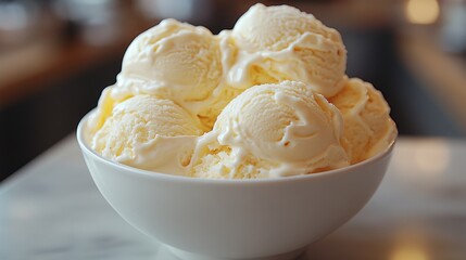 Deliciously creamy ice cream served in a charming bowl at a cozy cafe