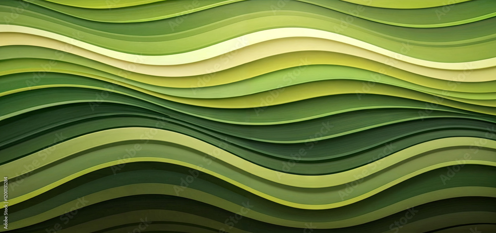 Poster layers of green waves undulate smoothly across the surface, showcasing various shades from light to 
