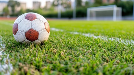Classic black and white football resting on lush green grass