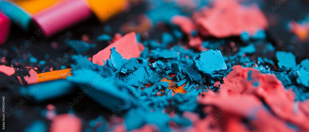Poster exploring the vibrant textures of plastic art supplies in macro view
