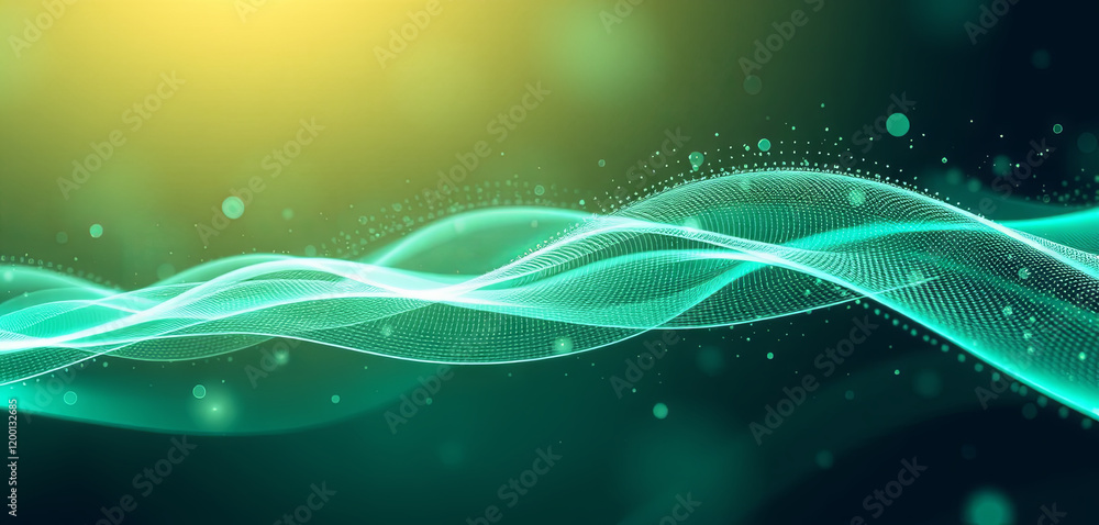 Poster colorful waves of light flow gracefully across a blurred background, creating an ethereal atmosphere