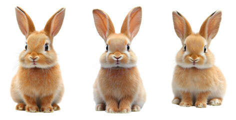 cute orange rabbits - triplet bunnies on white background