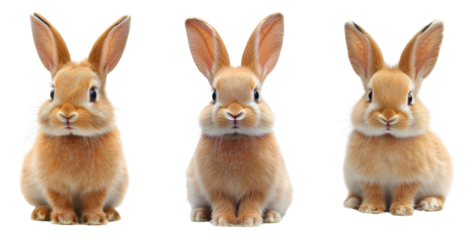 cute orange rabbits - triplet bunnies on white background