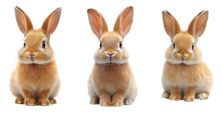cute orange rabbits - triplet bunnies on white background