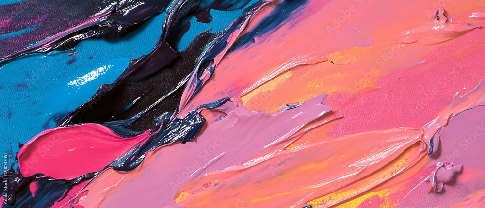 Poster bold strokes create vibrant texture in abstract painting with rich colors blending harmoniously
