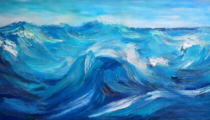 summary blue sea heritage with oil paint summer artwork background natural mild blue texture of the waves turquoise blue oil painting on canvas generative ai