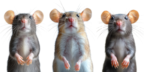 three cute rats isolated on white background