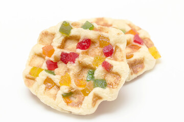 mini waffle fruit topping isolated on white background