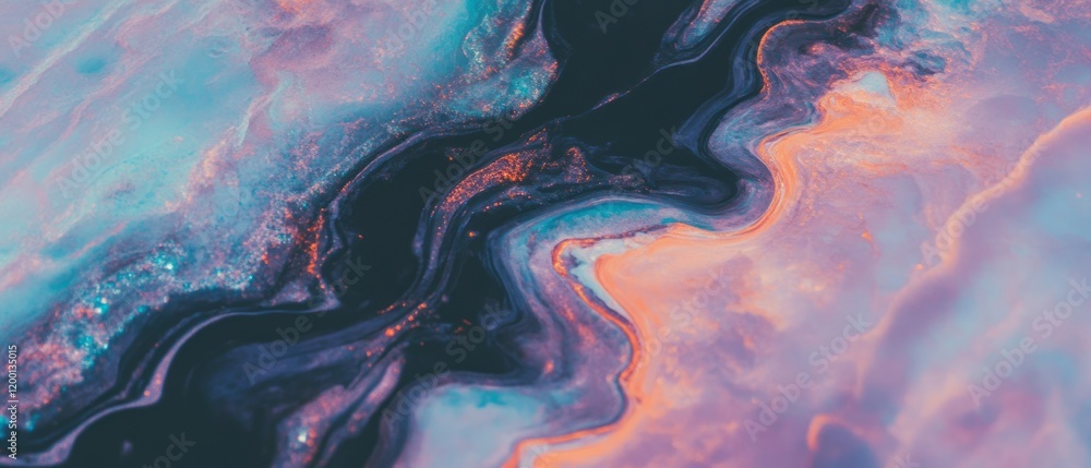 Poster Elegant crystalline patterns of ice showcasing vibrant colors and intricate textures from a top view