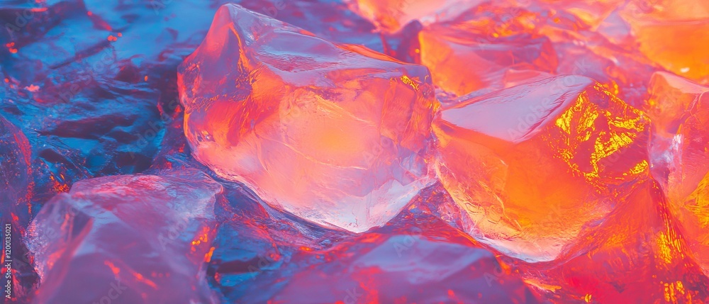 Poster vibrant top view of seamless ice texture with crystalline structures and bright colors