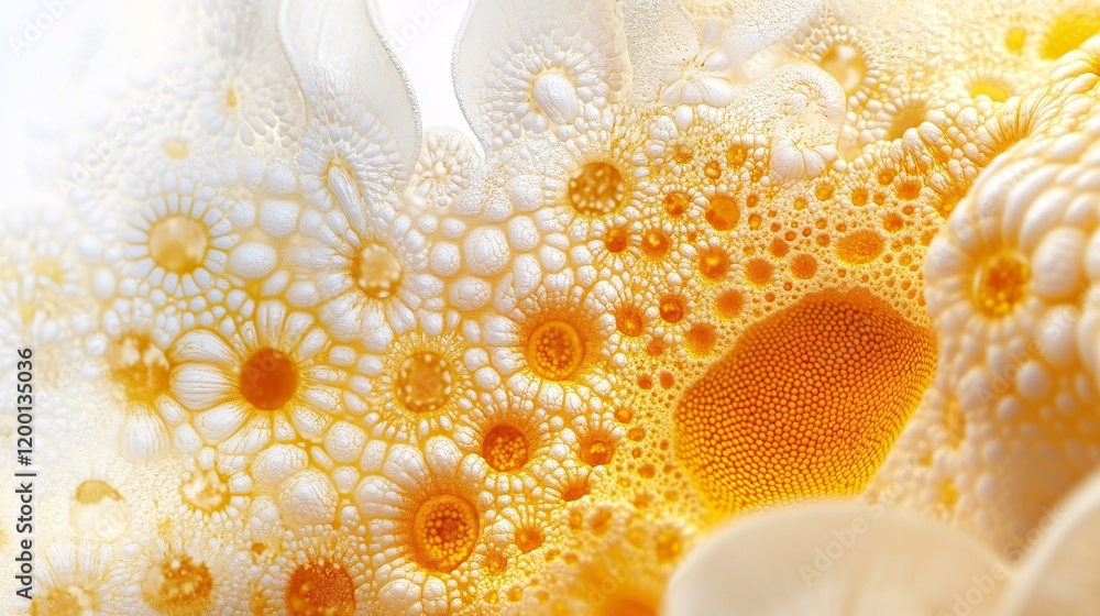 Poster abstract close-up of vibrant yellow and white foam patterns with intricate details and textures.