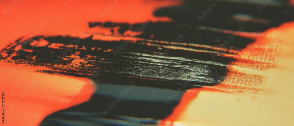 Poster exploring the artistic blend of ink textures with vibrant colors and blurred effects