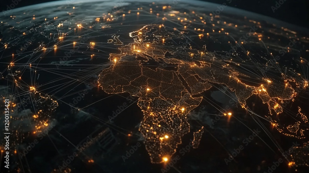 Aufkleber a detailed digital rendering of a global network illuminated by glowing connections, highlighting eu