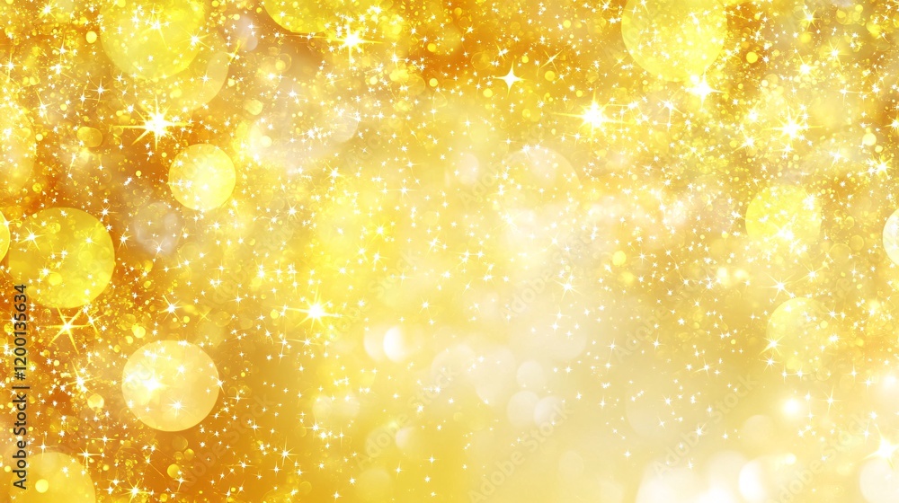 Poster a vibrant, sparkling golden background filled with shimmering light and bokeh effects, creating a fe