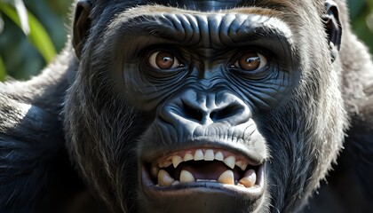 Obraz premium Gorilla Portrait: Intense Gaze, Dark Fur, Dramatic Close-up