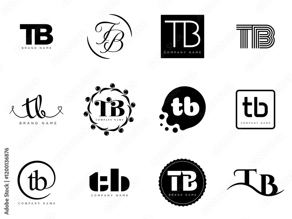Fototapete tb logo company template. letter t and b logotype. set different classic serif lettering and modern 