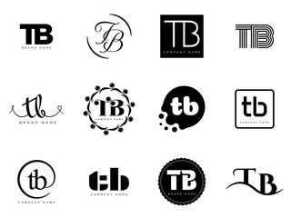 TB logo company template. Letter t and b logotype. Set different classic serif lettering and modern bold text with design elements. Initial font typography.