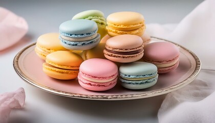 Obraz premium macaroon dessert on light background colorful pastel macarons close up generated ai