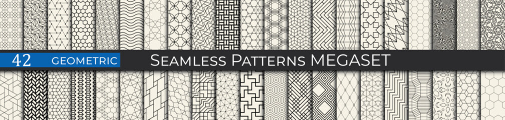 A versatile collection of 42 geometric seamless patterns featuring clean lines and stylish designs. Perfect for textiles, graphic design, and decor projects. Add a touch of elegance to your creations 