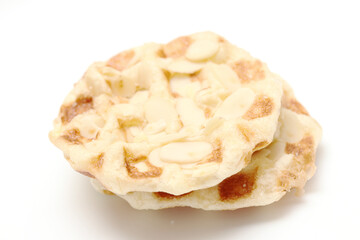 mini waffle almond topping isolated on white background
