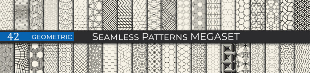 A versatile collection of 42 geometric seamless patterns featuring clean lines and stylish designs. Perfect for textiles, graphic design, and decor projects. Add a touch of elegance to your creations 