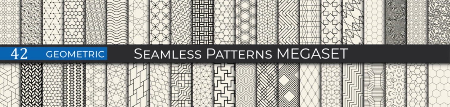 A versatile collection of 42 geometric seamless patterns featuring clean lines and stylish designs. Perfect for textiles, graphic design, and decor projects. Add a touch of elegance to your creations 