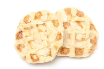mini waffle almond topping isolated on white background