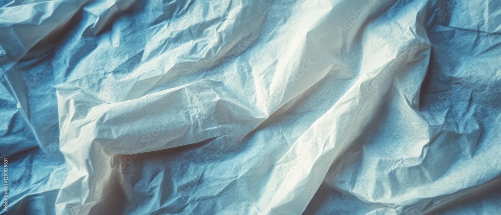 Poster Subtle patterns and textures of crumpled paper revealing ink and light in a natural setting