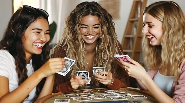 1_Friends Enjoying Tarot Readings in Cozy Bohemian Living Room