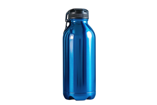 Bright blue stainless steel water bottle stands upright on a plain background showcasing its sleek design and practicality for hydration needs