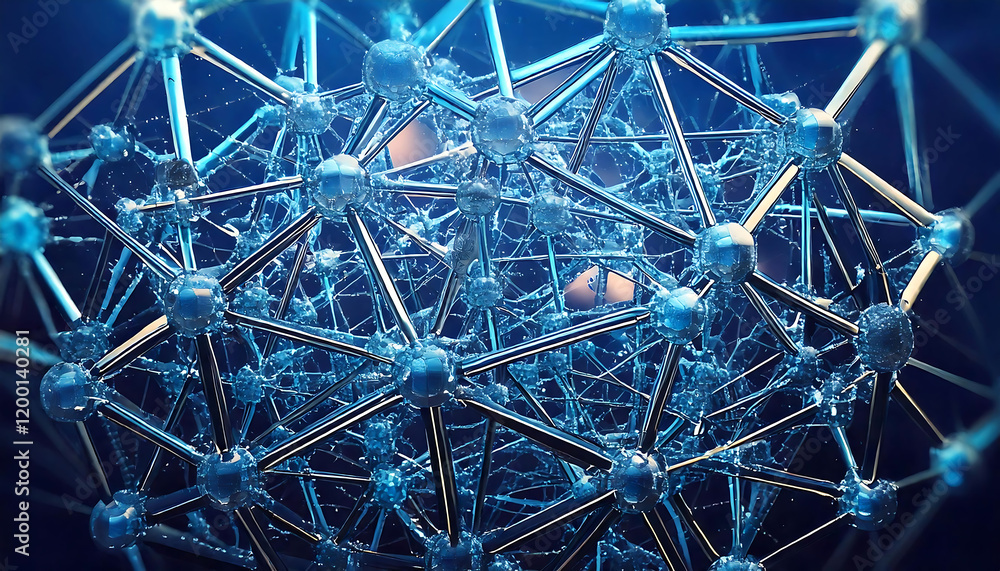 Poster stunning abstract image of a complex network structure, featuring interconnected nodes and glowing b