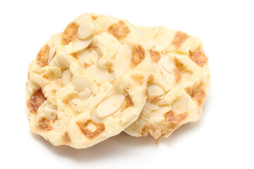mini waffle almond topping isolated on white background
