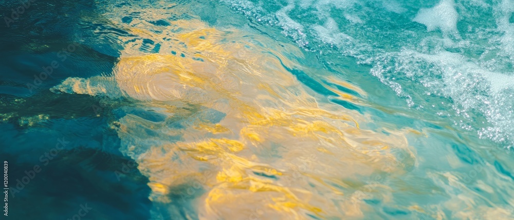 Poster dynamic texture of river flow with vibrant colors and swirling eddies captured from above
