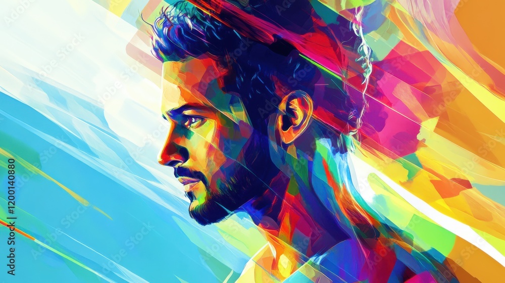 Aufkleber vibrant abstract portrait of a man with colorful geometric shapes and dynamic background