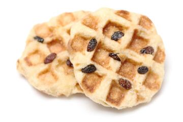 mini waffle raisins topping isolated on white background