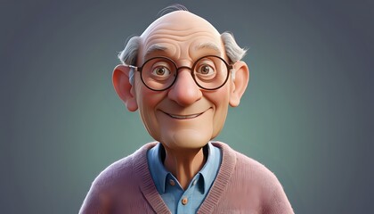 Friendly Cartoon Elderly Man: A Cheerful 3D Render
