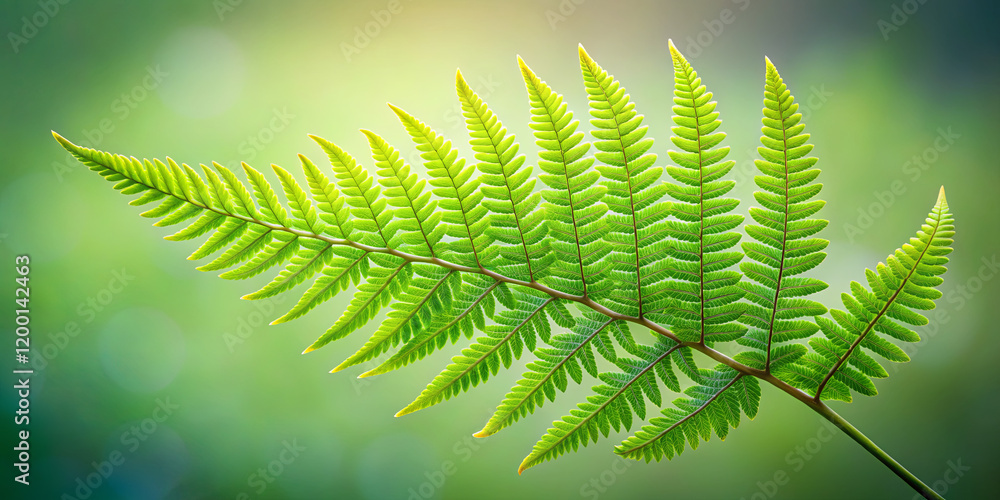Poster a detailed view of a lush green fern leaf highlighting its unique texture and harmonious patterns. t