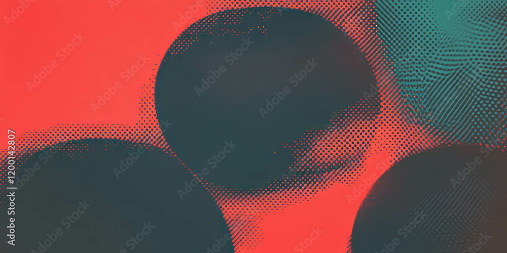 Aufkleber Creative halftone texture in vibrant red and teal colors showcasing circular patterns