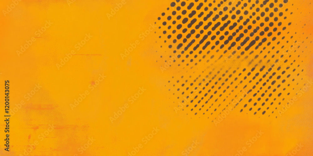 Poster halftone texture in vibrant orange with contrasting dark patterns and chaotic aesthetics