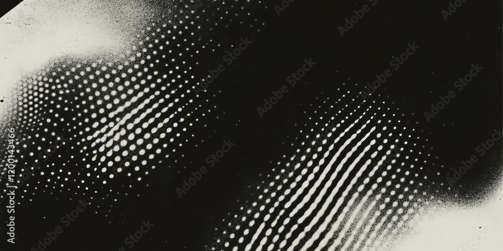 Poster Grunge halftone texture with abstract shapes and artistic designs on a black background