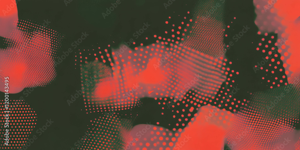 Poster grunge halftone texture overlays create abstract shapes on a dark background