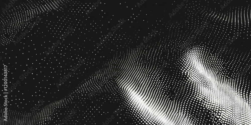 Aufkleber grunge halftone texture with random dot patterns scattered across a black background