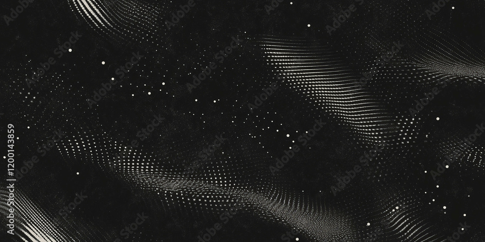 Aufkleber Grunge halftone overlay texture featuring random dot patterns on a black background