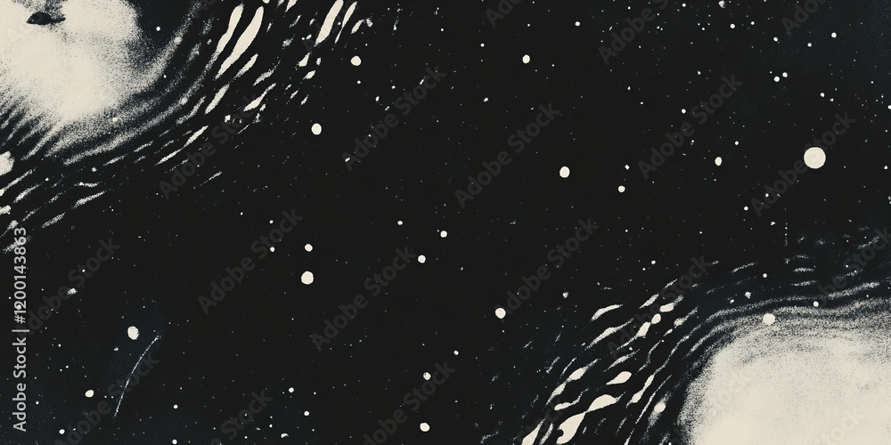 Aufkleber Grunge halftone overlay texture with chaotic dotted pattern on black background