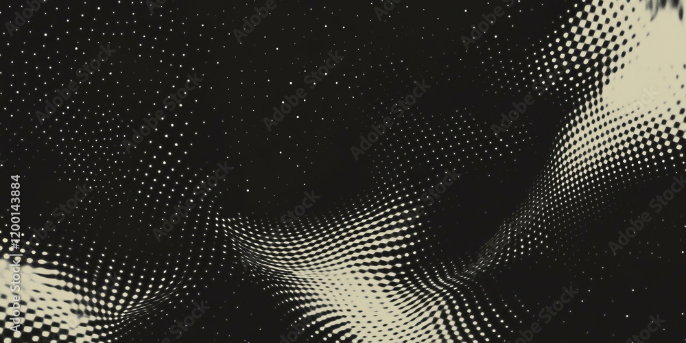 Poster grunge halftone texture with faded dots creating a vintage look on a black background
