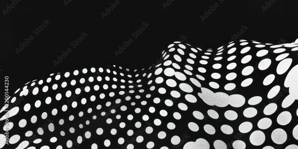 Poster grunge halftone texture with irregular dots on a black background, adding depth and pattern