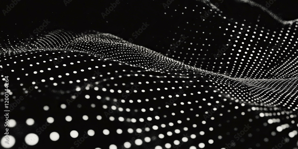 Fototapete Grunge halftone texture with irregular dots on a black background creating dynamic patterns