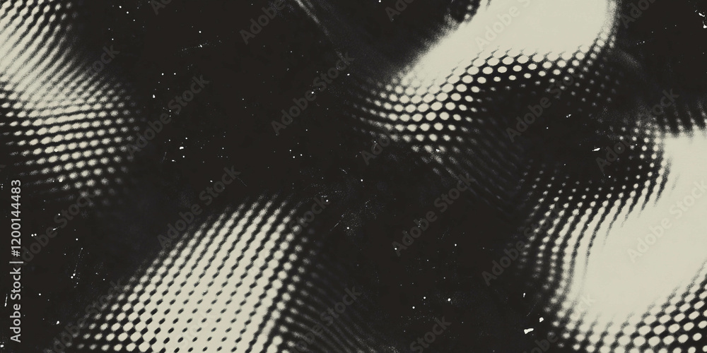 Poster Grunge halftone texture with monochromatic dots on black background for timeless design