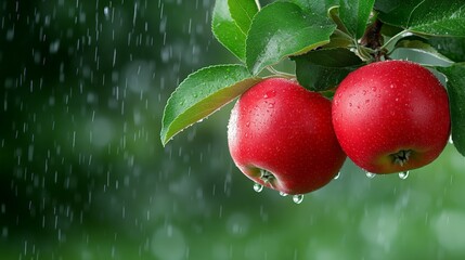 Apples on a tree branch kissed by sunlight