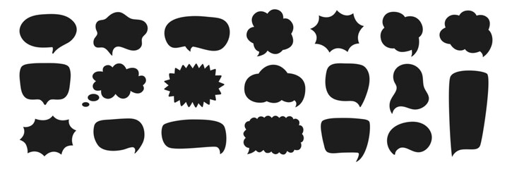 Black speech bubbles different shapes. Set of speech bubble isolated on white background. Silhouette of speech bubbles illustration